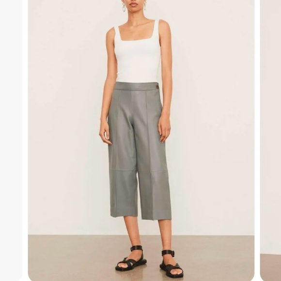 Vince Lamb Leather Wide Leg Crop Pants in Sea Stone Size 4 - Picture 3 of 15